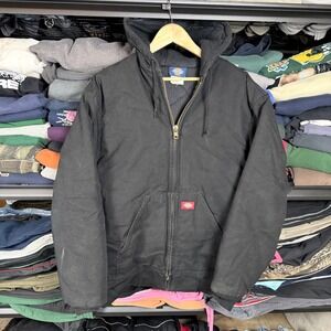 90's Dickies Mens Black Insulated Hooded Work Jacket Size Medium TJ326RBK